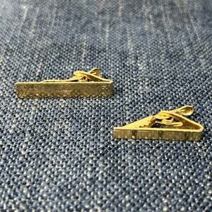 Vintage Lot Of 2 Gold Tone Tie Clips Bars Clasps